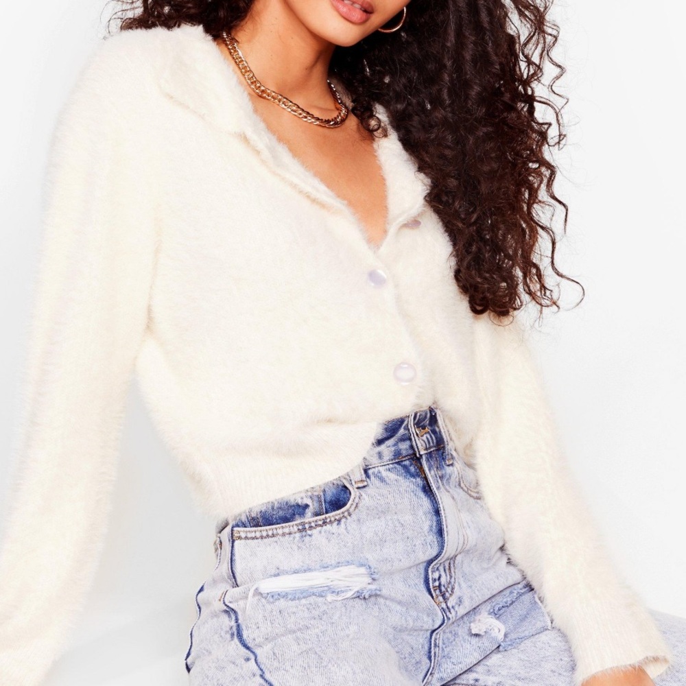 Nasty Gal Fluffy Collar Cardigan